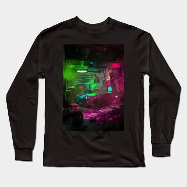 Cyberpunk Alley Long Sleeve T-Shirt by skiegraphicstudio